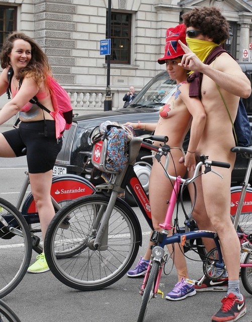 Girl with red hat at Naked Bike Ride