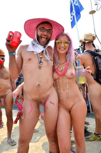 Beach couple with blue stripe on it